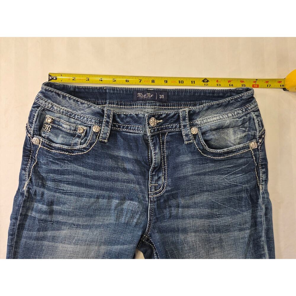 Miss Me Mid-Rise Bootcut Jeans Women Size 31 Embellished Pocket Stretch Blue - Picture 6 of 11